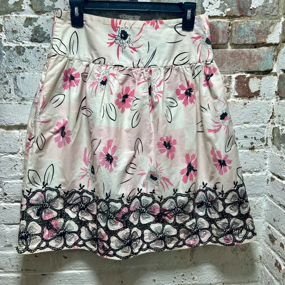 Vintage Tabitha Anthropologie Floral Embroidered Black and Pink Women's Skirt - Picture 1 of 6